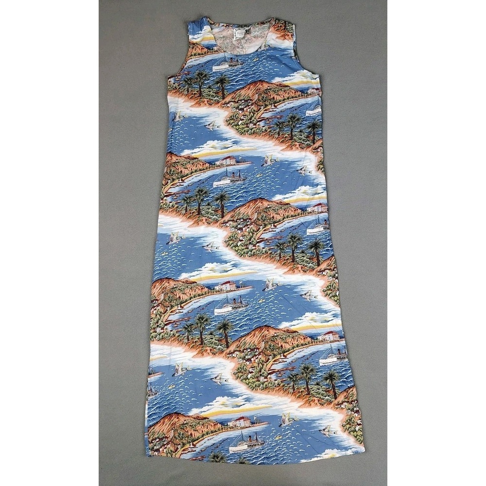 Vintage Dressing Clio Maxi Dress Women M/L Tropical Cruise Print Flying Fish EC